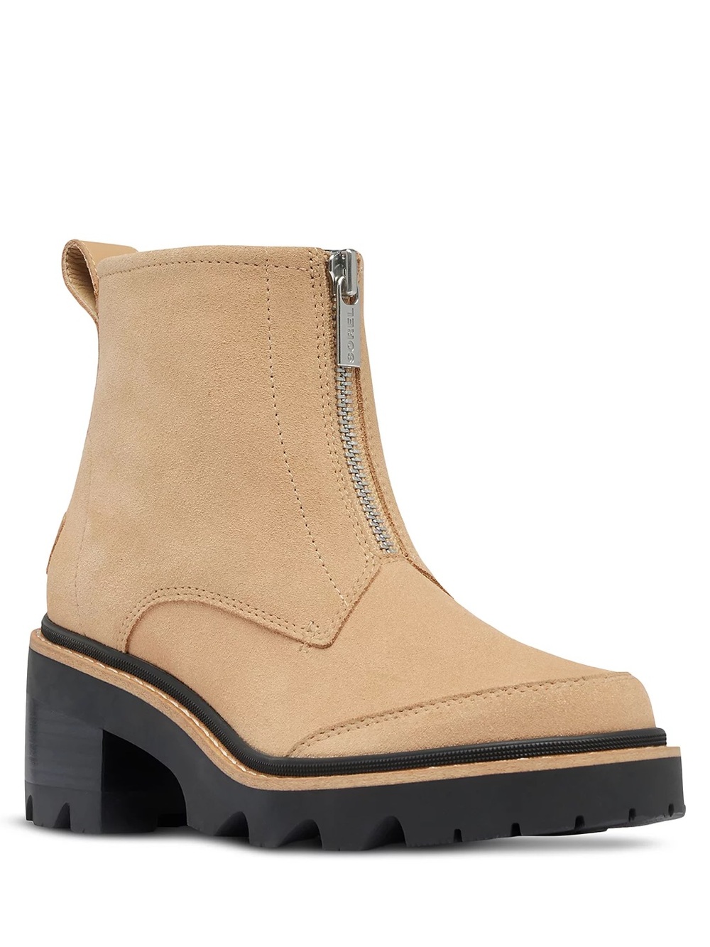 Sorel Beige Suede Platform Ankle Boot with Front Zip